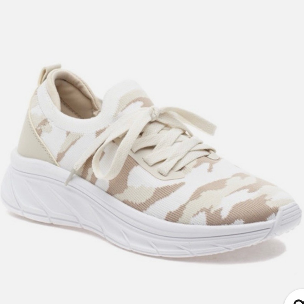 Urban Sports by J Slides Hattie Beige Knit Camo Sneakers